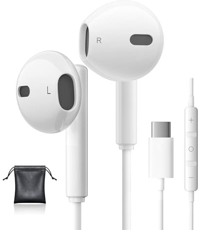 Auriculares Tipo C para Samsung Galaxy S25 S24 A56 iPhone 15 Cascos con Cable Tipo C HiFi Cascos con Microfono Auriculares USB C para iPhone 16 Samsung S23 S24 Ultra A16 A26 Google Pixel 9 Pro iPad 11