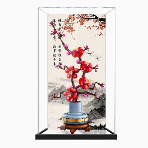 Vitrina acrílica para Lego 10369 modelo de flor de ciruelo, vitrina transparente a prueba de polvo, vitrina de colección de modelos (modelo no incluido) (base de espejo + fondo de 3 mm)