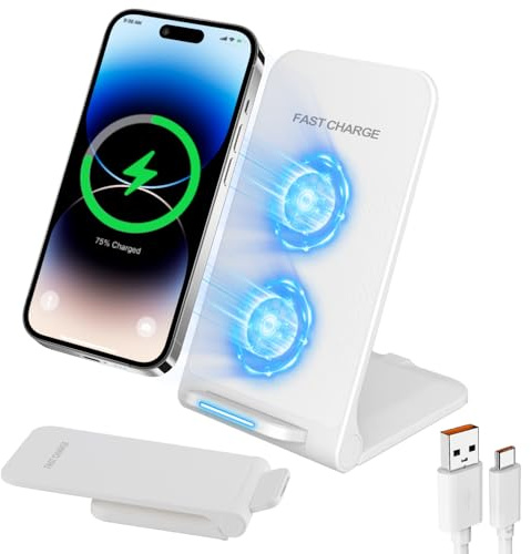 Schnelles, kabelloses Induktionsladegerät für iPhone 15 14 13 12 11 Pro Max Galaxy S25 S24 S23 S22 Google Xiaomi etc. 15 W Ladestation, kompatibel mit iPhone und Android (weiß)