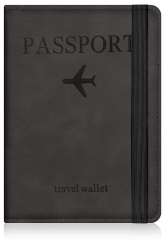 AOOSU Custodia per Passaporto, Custodie Porta Passaporto con Blocco RFID, Custodia Passaportos in Pelle PU per Carte d'Identità Carte di Credito, Biglietti Aerei, Passaportos Pass (Nero)