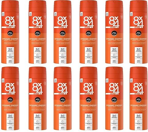 12x 8X4 Men Deo N°20 Dynamic Energy Deospray mit erfrischendem Duft Deodorant mit zuverlässigem Deo ohne Aluminium (ACH) 48h Anti-Transpirant-Schutz für jeden Hauttyp,150ml (12er Pack)