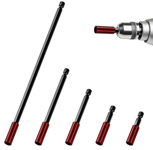Bubuny 5tlg Bit Verlängerung 1/4 Bithalter Akkuschrauber, Bithalter Lang 50/60/100/150/300mm Bit Verlängerung Magnetisch Kit für Schlagschrauber Bohrmaschine Bitverlängerung