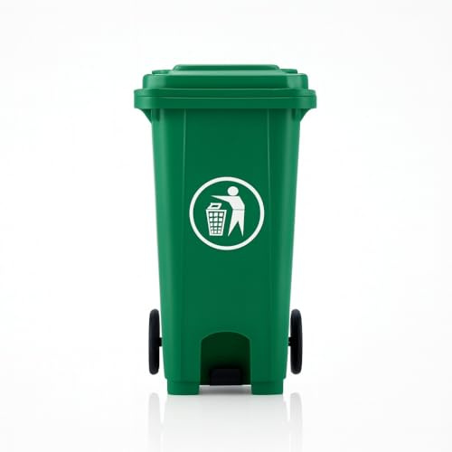 DUAS Outdoor Wheelie Bin Trash Can Large 100L & 120L EN840 Certified Rubbish Waste Dustbin with Lid, Rubber Wheels, and Steel Axle – Durable for Home Workplace and Commercial Use (Pedal Green, 100L)