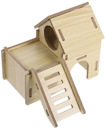 GRIRIW Holzspielzeug für Hamster Miniaturhaus mit Sicherem Versteck und Platzsparender Installation als Hamsterversteckhaus im Käfig