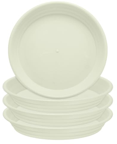 QUARKZMAN 4Pcs Soucoupe pour Plantes en Plastique 6.1(15.5cm) Rond Plateaux De Larme À Larme Soucoupes pour Pots De Fleurs Base De Fleur Plateau De Drainage pour Plantes Pots Fleurs, Beige