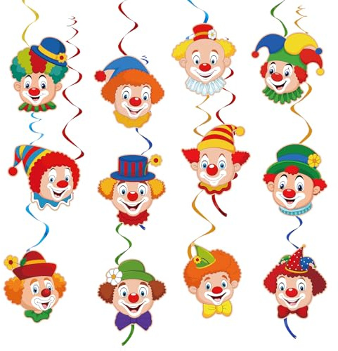 Clown Girlande Karneval, 12 Stück Clown Hängende Wirbel Girlande, Spiral Girlanden mit Clowns Motiv, Luftschlangen für Hängende Wirbel Dekoration, für Karneval Fasching Geburtstag Party Zirkus Deko