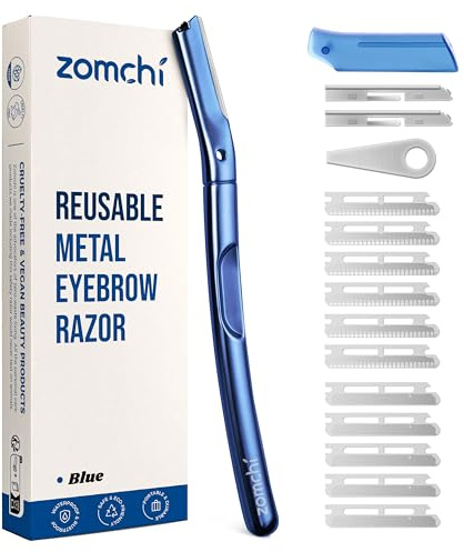 ZOMCHI Rasoir de Dermaplaning, Rasoir à Sourcils, Bleu Mat | Dermaplaning avec Capuchon en Silicone, Rasoir pour le Visage, Élimine le Duvet, Manche en Métal, 11 Lames de Rechange