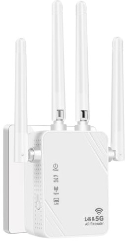 WLAN Repeater WLAN Verstärker 1200Mbit/s Dual-Band WiFi Booster mit Repeater/Router/Access Point Modus,4 Antennen,Einfache Einrichtung,WiFi Range Extender mit LAN/WAN Port