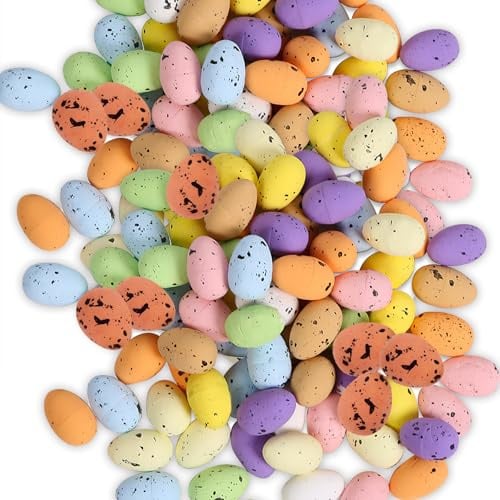 100 Stück Mini Ostereier Deko Ostereier Eier, Mini Ostereier Gefleckt Deko, Schaumstoffeier zum Basteln Ostern Jagt Korbfüller, Graffiti Korb Stuffers Ostern,Oster Tischdeko, Bunt Osterkonfetti