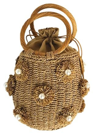 Generisch 2026 Stilvolle, gewebte Handtasche mit Blumenmuster und Perlen – elegant und perfekt für legere Anlässe. (Khaki, One Size)