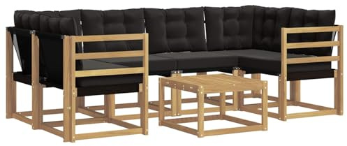 vidaXL Outdoor-Sofagarnitur mit Kissen 7 pcs Weiß und Schwarz, Moderne Garten-Sofa-Garnitur, Robustes Akazienholz, Bequeme Terrasse, stilvolle Couch zum Entspannen
