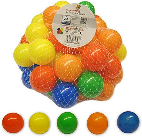 100 Bunte Plastikbälle Babybälle Bälle 5,5cm für Bällebad Bällchen Bad ohne gefährliche Weichmacher, 5 Farbenmix blau/grün/rot/gelb/orange