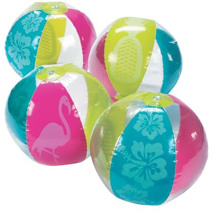 Fun Express Pool Toys Beach Balls 12 Pack - Tropical Inflatable Ball Set for Kids Ages 4-8 | Summer Water Toys for Pool Party Games & Beach Party Decorations | Luau Hawaiian Party Favors