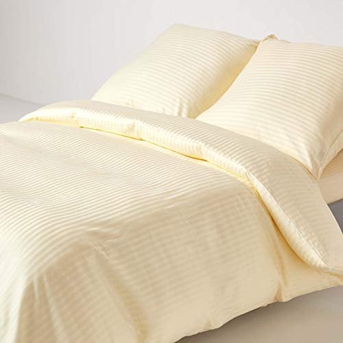Homescapes 2-teiliges Damast-Bettwäsche-Set vanille, ägyptische Baumwolle mit Satin-Streifen, 1 Bettbezug 150x200 cm & 1 Kissenbezug 80x80 cm