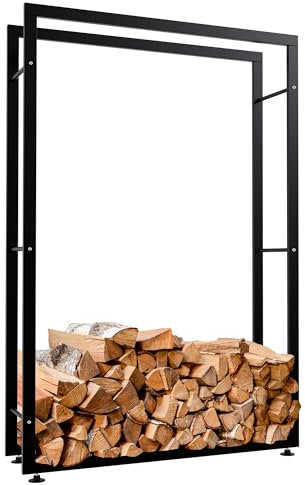 CLP Kaminholzständer Keri V2 I Aus Schwarzem Metall I Kaminholzregal Mit Bodenschonern I Stapelhilfe Für Brennholz, Farbe:schwarz, Größe:25x100x150 cm