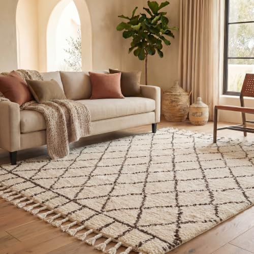 SAFAVIEH Boho Teppich für Wohnzimmer, Esszimmer, Schlafzimmer - Casablanca Collection, Kurzer Flor, Elfenbein und Braun, 183 X 274 cm