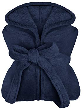 npluseins extra weicher Kapuzen-Bademantel aus Kuschelfleece - in modernen Farben und verschiedenen Größen - unisex & wadenlang, M, marine