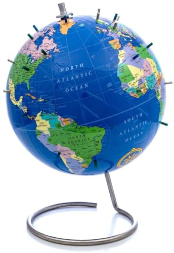 Bullseye Office - Magnetische Weltkugel (lackiert) – 25,4 cm magnetischer Stand-Weltkugel mit Magnetstiften – perfekt als Büro-Schreibtischlampe, Klassenzimmerkugel oder Reisekugel (blau)