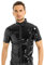 dPois Herren Lack Leder Tops Hemd Shirt Jacke mit Reißverschluss Stehkragen Kurzarm Oberteil Slim Fit Latex Gogo Party Clubwear Schwarz XL