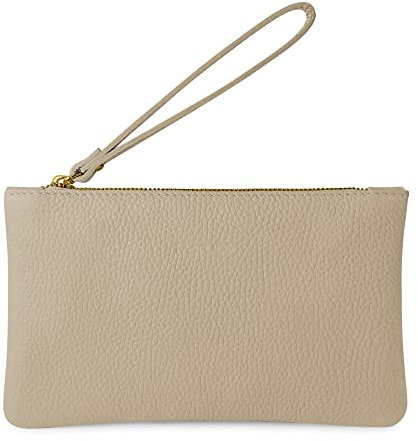Parubi, Pochette Donna a Mano, In Vera Pelle Morbida, Made in Italy, Modello Aura, Borsetta Piccola Clutch con Laccetto da Polso Per Donna Ragazza Elegante, Beige