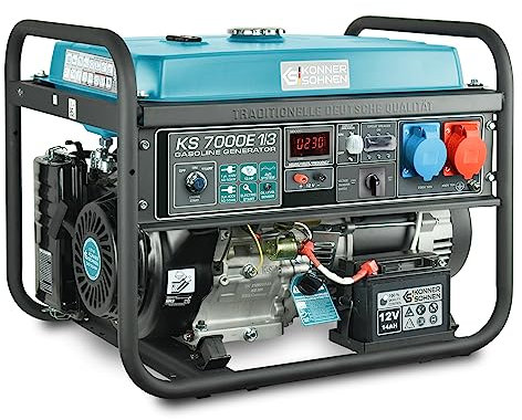 Generador de gasolina KS 7000E-1/3 con sistema de cambio de fase VTS,generador electrico 5500W, arranque manual/eléctrico,1x16A (400V),1x32A (230V) motor EURO-V,power station con(AVR)