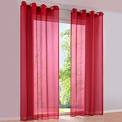 SIMPVALE Gardinenschals 2er Set, Vorhänge mit Ösen,Polyester Voile Schlaufenschal Transparent für Wohnzimmer, Balkon Schlafzimmer Küche Breit 140cm Höhe 225cm,Vorhang Rot