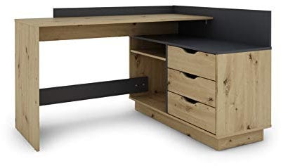 byLIVING Winkelschreibtisch BELFAST, Links oder rechts montierbar, Artisan Eiche/anthrazit, Holzwerkstoff Spanplatte, Hellbraun, B 129, H 83,5, T 105 cm