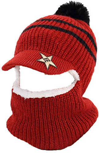 ZuoChen Kinder Jungen Mädchen Winter Mütze Schal Set Warm Strick Kapuze Schal Beanie Mütze Weinrot, weinrot, Einheitsgröße