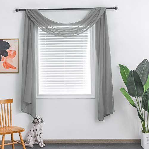 TOAVA DECO Grauer durchscheinender Fensterschal Volant für Fenster, grau, durchscheinender Schal, Vorhänge, 54 cm lang für Wohnzimmer, Schlafzimmer, Vorhänge, Hochzeit, Party, Betthimmel, 52 x 216 cm