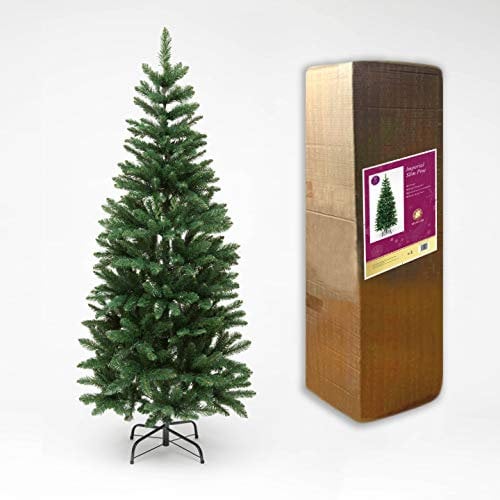SHATCHI 6Ft/1.8mGreen Christmas Slim Pine Narrow Xmas Tree, 450 Pointed Tips, Metal Stand, Holiday Home Decorations, Green, 180 cm