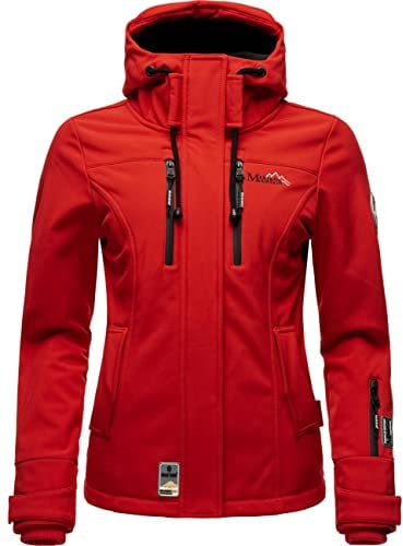 MARIKOO Veste softshell mi-saison avec capuche pour femme Taille XS à 3XL, rouge, S