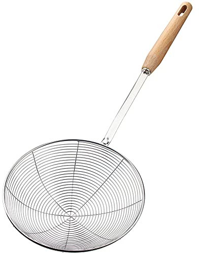 Spider Strainer & Slotted Spoon, 7.1 inch Skimmer, Stainless Steel Frying Spatula - Large Kitchen Cooking Tool