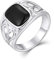 JO WISDOM Herren Ring Breit Silber 925,Klassischer einfacher Siegel schwarzer Onyx Breiter Ring, Schmuck für Männer