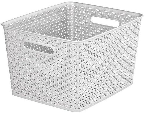 𝟒𝐱 𝟏𝟖𝐋 𝐂𝐮𝐫𝐯𝐞𝐫 𝐁𝐚𝐬𝐤𝐞𝐭 Nestable Rattan Plastic Storage Basket Shelf Tray Large Rectangular Storage Basket Stylish Design (Grey)