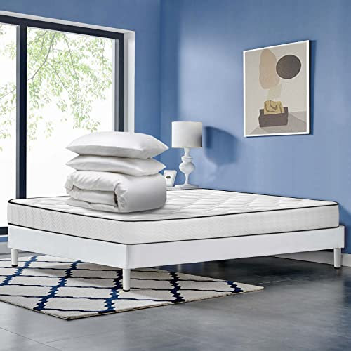 IZTOSS Lit 140x190 avec Sommier et Matelas et Couette et 2 Oreillers-Matelas 140x190x17-Sommier tapissier 140x190-Couette 200x240-2 Oreillers 60x60 Bleue L-CD-7