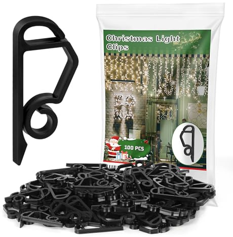 MEILIDY Christmas Light Clips, Black Holiday Light Clips Weatherproof Outdoor Gutter Hooks Gutter Light Clips String Lights Hooks for Halloween Christmas Lights Decorations - 100 Pcs