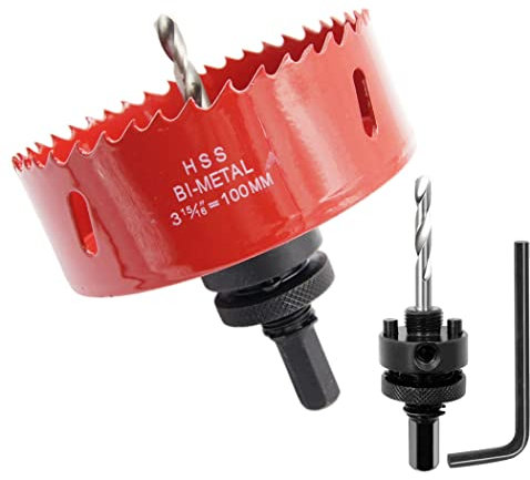 Scie cloche 100mm, LAIWEI A2 mèche cloche à arbre pour usage intensif, foret 4341,outil de perçage pour percer des trous dans différents types de bois, aluminium, PVC, etc.