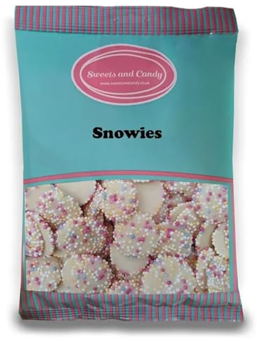 Sweets and Candy® Snowies 1Kg - Retro White Chocolate Buttons with Colourful Sprinkles on Top - Smooth Creamy Chocolate Candy with Crunchy Sprinkles - Bulk 1 Kilo Bag - Pick and Mix Share Size Bag