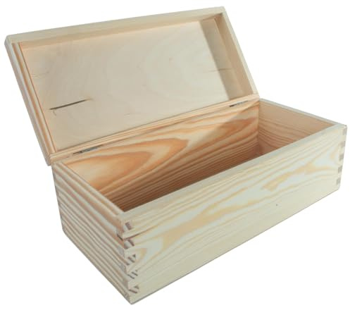 WooDeeDoo Wooden Oblong Rectangular Lidded Box | 30 x 14 x 10.5 cm | Valuables Memory Keepsake Storage Case | Unpainted & Untreated Plain Decorative Pinewood for Craft Decoupage
