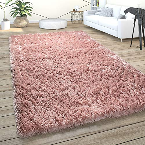 Paco Home Teppich Wohnzimmer, Schlafzimmer/Hochflor Shaggy in versch. Designs Farben und Größen, Grösse:140x200 cm, Farbe:Pink 3