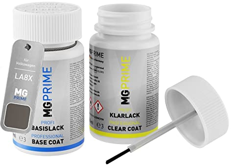 MG PRIME Lackstift für Volkswagen LA8X / A8X / 6R Kaschmirbraun Metall. +1K | für Volkswagen VW, Cashmere Brown Metallic / Kaschmirbraun Metallic, Autolack, Set aus Basislack + Klarlack, je 50ml