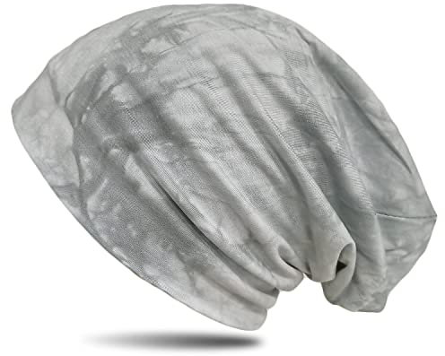 WANSSY® Damen Herren Unisex Uni Farbe Beanie mit Färbemuster Federmuster Fashion Einheitshröße Kopfbedeckung (Hellgrau)