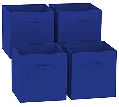 GREATOYAR Juego de 4 Cajas de Almacenamiento, Cajas de Almacenamiento de Tela, Cubos de Almacenamiento Plegables, Cajas de Juguetes Plegables, Cajas de Organización, 31x31x31cm, Azul Marino,4 Unidades