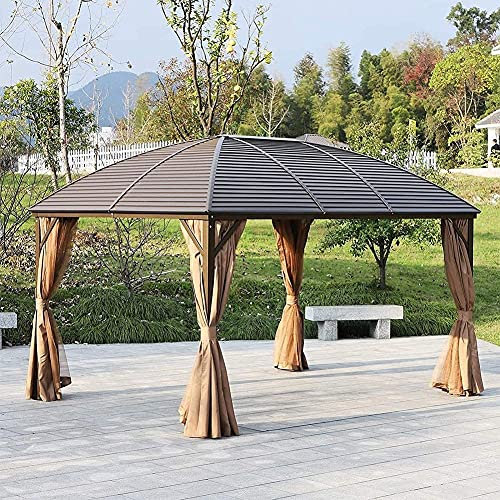 Pavillon Gartenpavillon, wasserdichter Metalldach-Pavillon-Aluminiumrahmen mit Baldachinvorhängen und Maschennetzvorhängen, für Garten