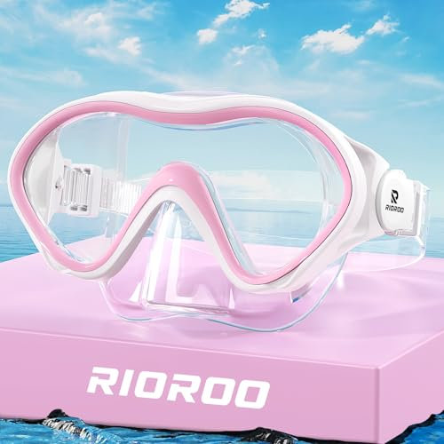 RIOROO Maschera Subacquea Bambini per 4-12 Ragazzi e Ragazze, Protezione UV Antiappannamento Anti-perdita 180° Occhialini Nuoto Bambini con Protezione del Naso