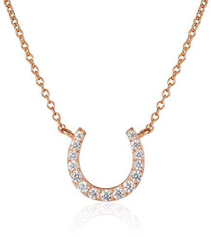 Diamond Treats Collier Pendentif Femme Or Rose en Fer a Cheval, Chaine et Pendentif Or Rose en Fer a Cheval pour Femme et Jeune Fille, Collier Fer a Cheval, Collier Femme Or Rose