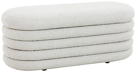 SVITA Blossom XL Hocker mit Stauraum Sitzbank Sitztruhe Sitzhocker Aufbewahrungsbox Polsterbank bis 300 kg belastbar Ottomane Boucle-Bezug Weiß