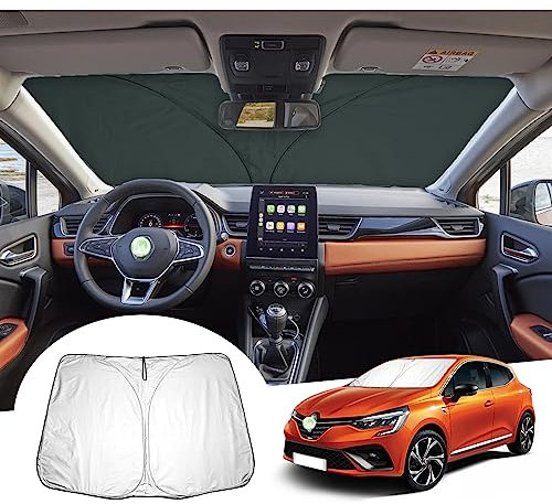 GAFAT Compatible con Renault Clio 5 V 2020-2024 2025 Parasol Lunas Delanteras, Clio 5 RS Line/E-Tech Hybrid Parasol Interior Parabrisas, Refrigeración, Protección UV, Clio 5 Accesorios