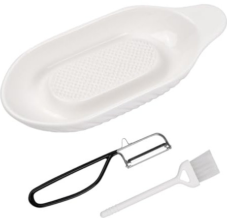 Wisebom Rallador de Cerámica con Cepillo+ Pelador, Blanco Plato Rallador de Porcelana, Ralladores de Ajo Jengibre Especias Queso Puré para Cocina Fruta Verdura Comida para Bebés