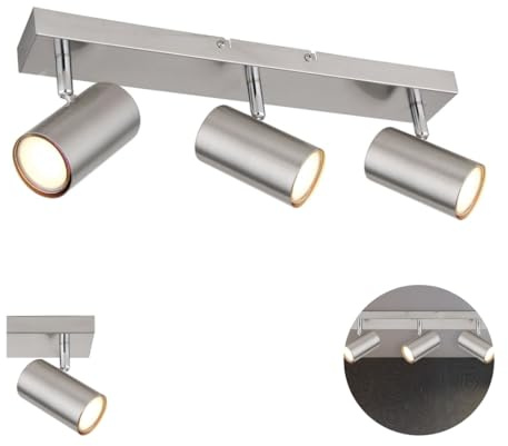 Deckenleuchte 3-flammig LED schwenkbar – moderner Deckenstrahler GU10 Spotbalken Nickel matt, Strahler für Wohnzimmer, Schlafzimmer, Küche & Flur, Deckenspot Lichtleiste verstellbar (3er Spot Nickel)
